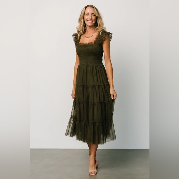 Baltic Born Dresses & Skirts - Baltic Born Olive Midi Dress with Ruffles
